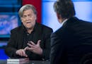 Former White House strategist Steve Bannon, left, shown on Fox News Channel's "Hannity"program on Monday, called his push of GOP primary challengers a