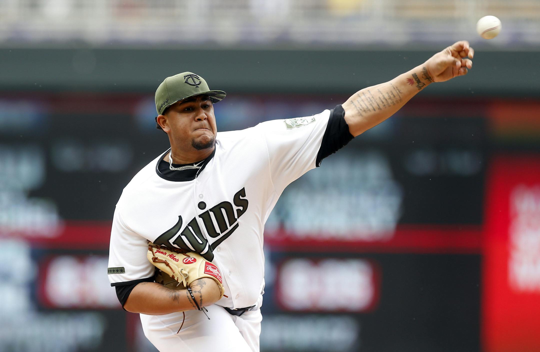 Minnesota Twins pitcher Adalberto Mejia throws against the Tampa Bay Rays in the first inning of a baseball game Saturday, May 27, 2017 in Minneapolis. AP Photo/Jim Mone)