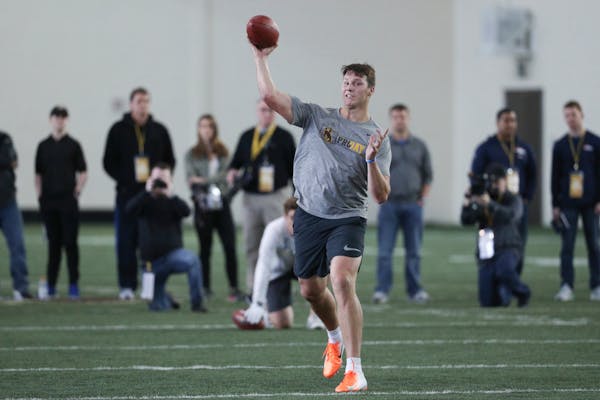 University of Wyoming quarterback Josh Allen works out during his pro day