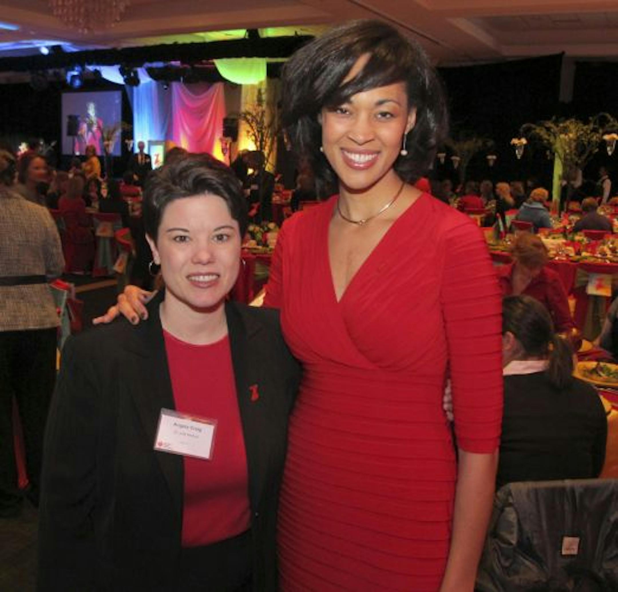 Angela Craig, event chairperson, and China Terrell, featured speaker at the Go Red for Women luncheon.