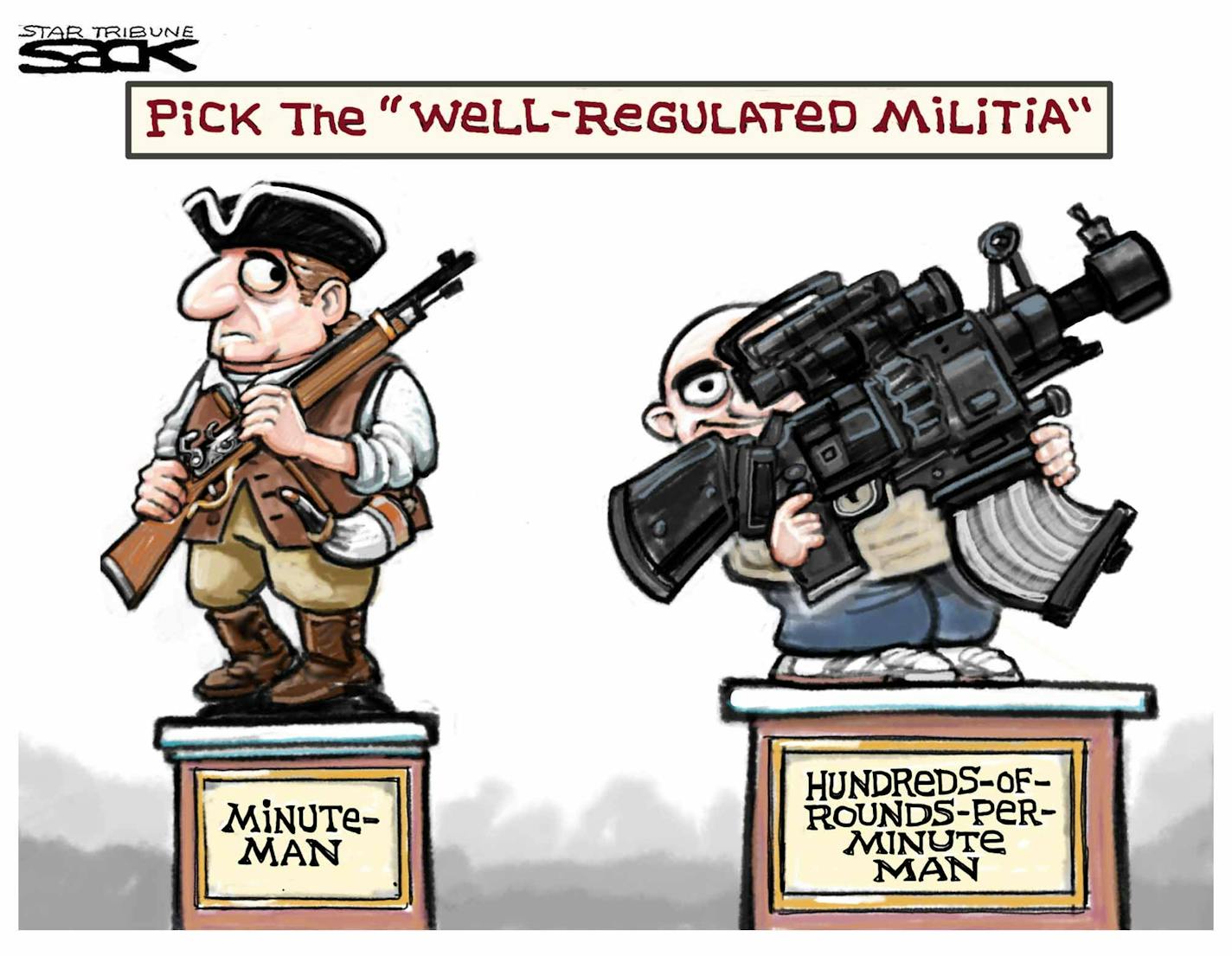 Steve Sack editorial cartoon for Jan. 17, 2013. Topic: Second Amendment.