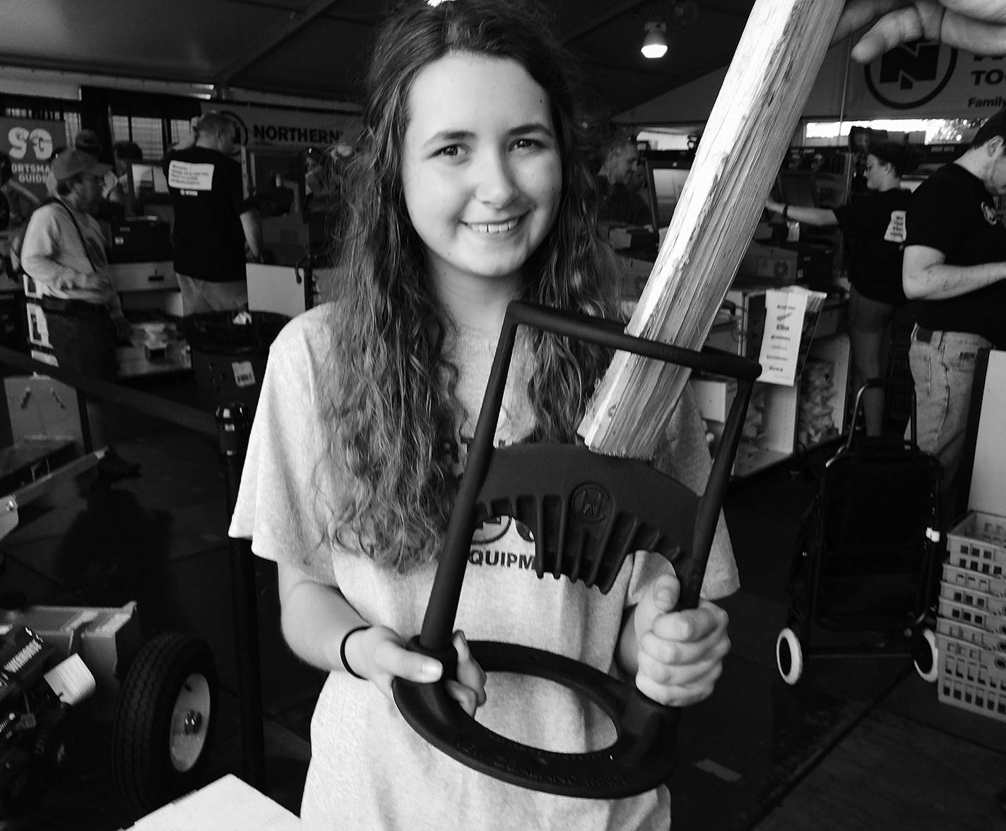 Ayla Hutchinson, 16, came from New Zealand to demonstrate her Kindling Cracker at the Minnesota State Fair.