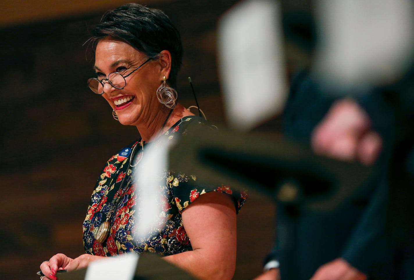 FILE - In this Aug. 1, 2018, file photo, Harriet Hageman smiles during gubernatorial debate in Casper, Wyo. Former President Donald Trump has chosen Hageman, a favored candidate in his bid to unseat Rep. Liz Cheney, one of his most vocal critics. That's according to a person familiar with his decision who spoke on condition of anonymity ahead of a formal announcement. (Josh Galemore/The Casper Star-Tribune via AP, File)