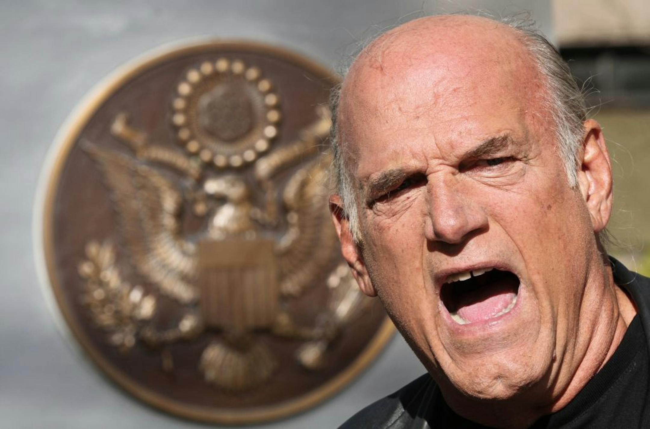 Former Minnesota Governor Jesse Ventura spoke to the media about the court dismissing his suit against the TSA for the patdowns at the airport, as he stood infront of the St. Paul Federal Courthouse on 11/4/11.