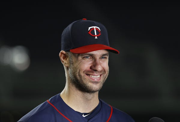 Minnesota Twins' Joe Mauer smiles during an interview after a baseball game against the Detroit Tigers in Detroit, Tuesday, Sept. 18, 2018. (AP Photo/