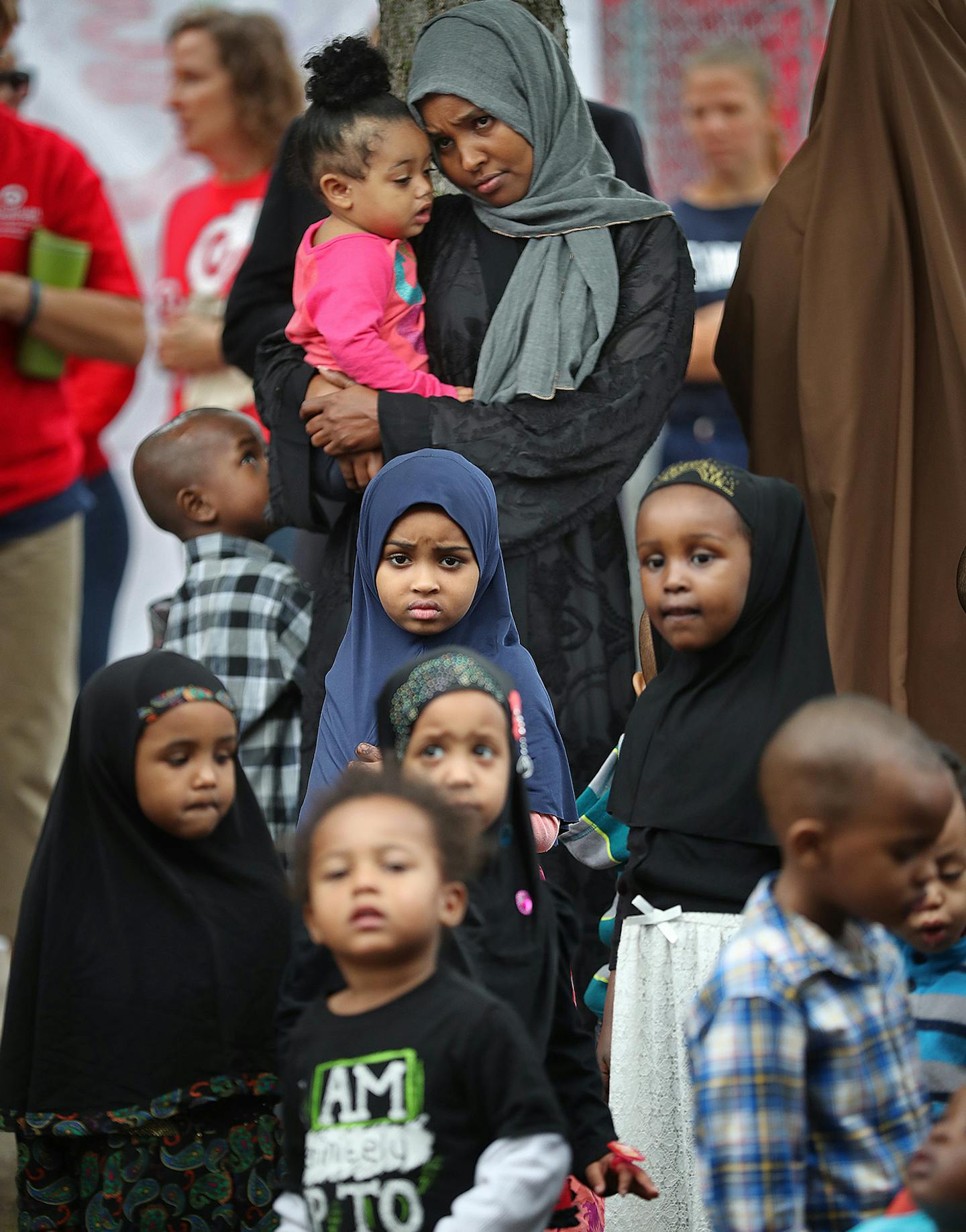 Sabathani Community Center children who designed the playground, watched the opening ceremony as Target employees teamed up with Ka-Boom to build a playground at the center, Friday, September 16, 2016 in Minneapolis, MN. ] (ELIZABETH FLORES/STAR TRIBUNE) ELIZABETH FLORES &#x2022; eflores@startribune.com