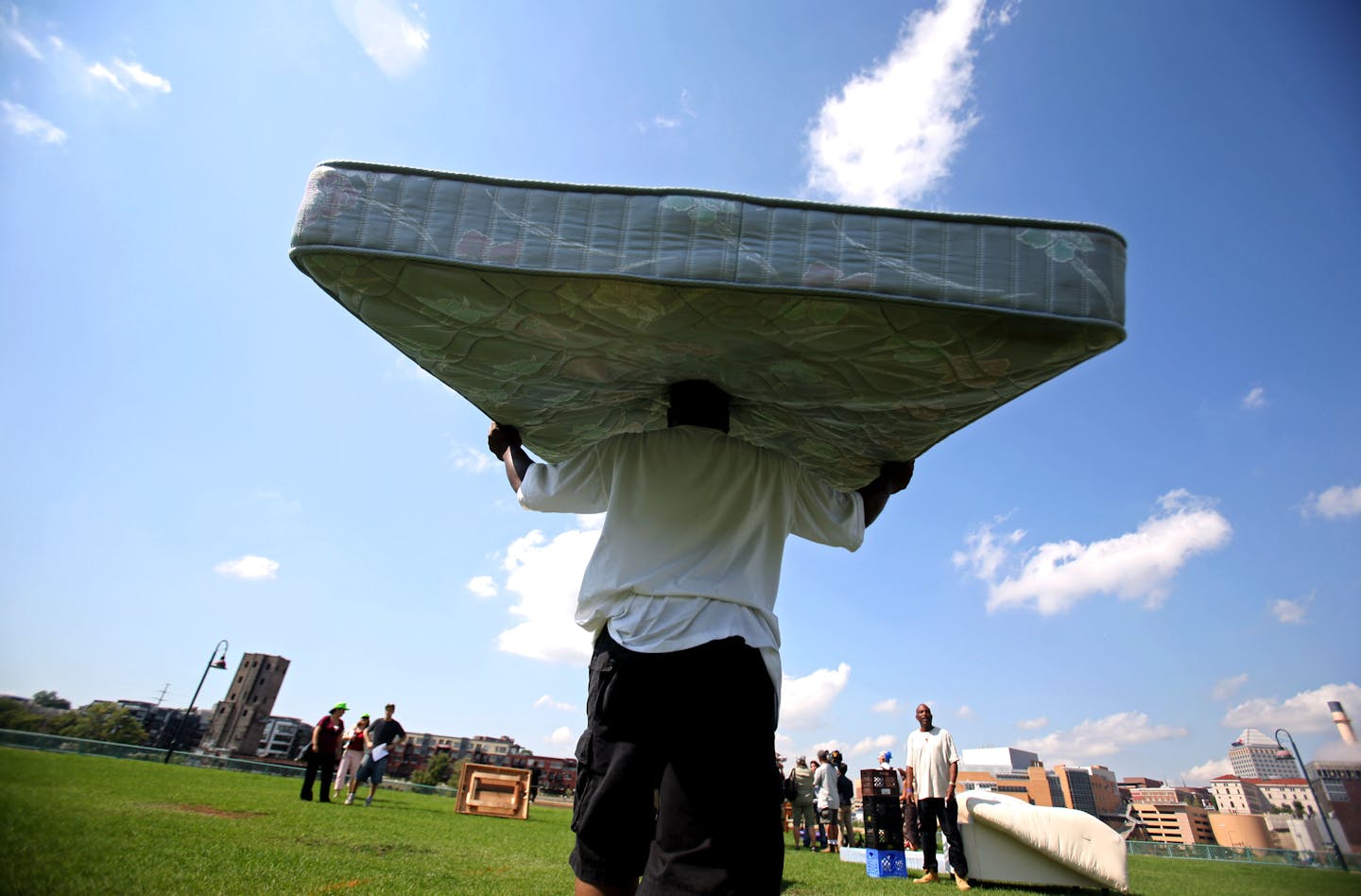 Galen Tyler of Philadelphia carried a mattress to "Bushville."