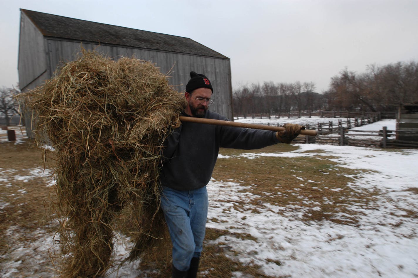 Dave Schipper, who acts as caretaker at the farm, fed sheep while doing the afternoon chores. The farm is open one weekend a month in the winter for guided tours and hands-on lessons.