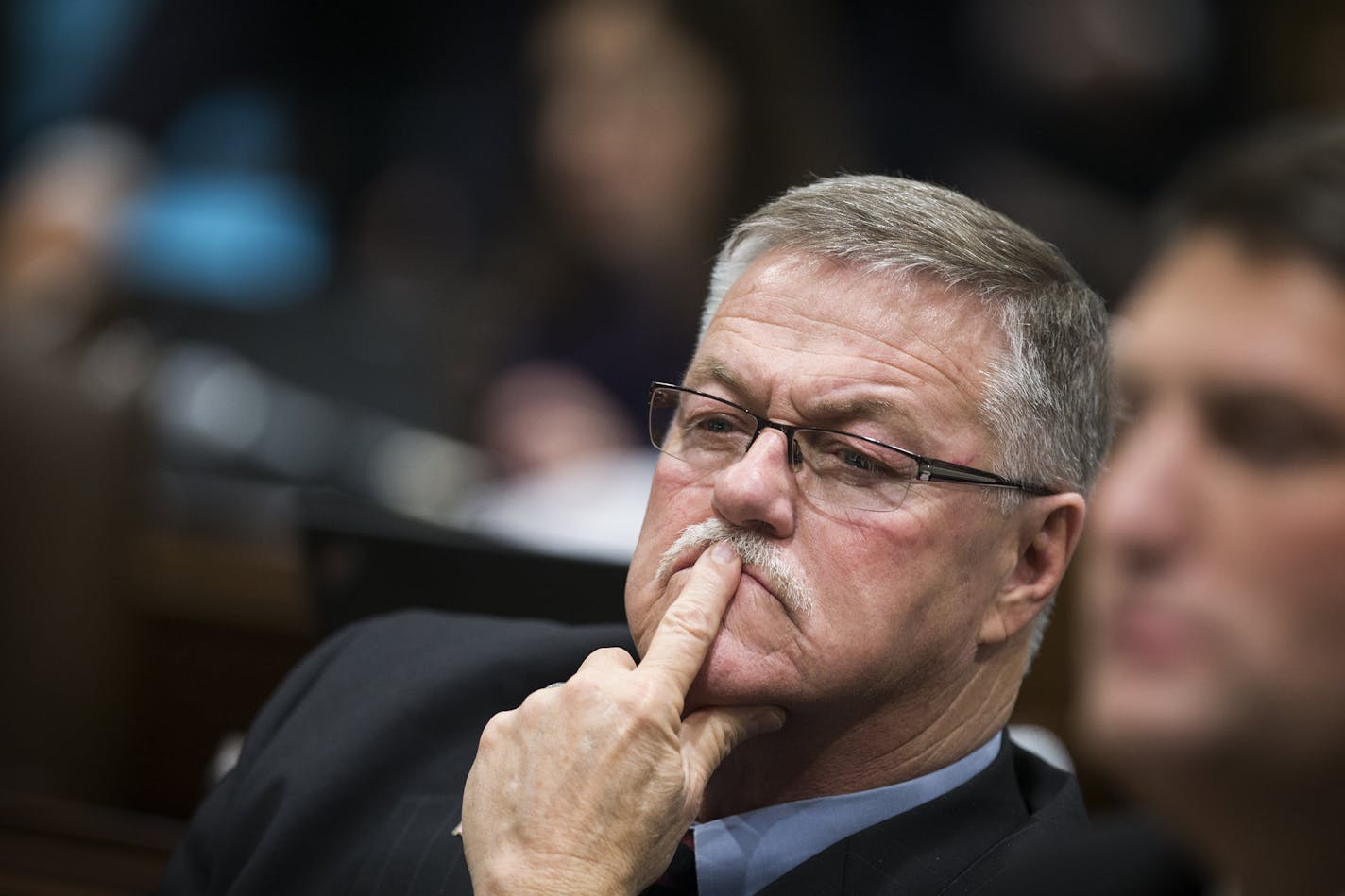 Assistant Minority Leader Bill Ingebrigtsen listens during the first day of the 2016 Legislative session. ] (Leila Navidi/Star Tribune) leila.navidi@startribune.com BACKGROUND INFORMATION: The state senate meets on the first day of the 2016 Minnesota State Legislative session in St. Paul on Tuesday, March 8, 2016.