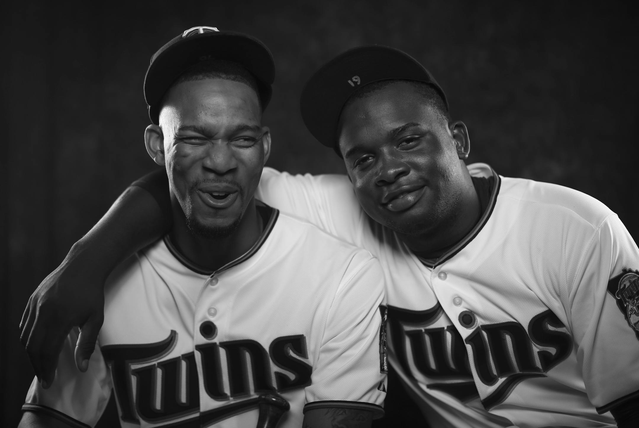 Twins outfielder Byron Buxton, left, and third baseman Miguel Sano in a portrait on media day at training camp in Fort Myers. ] JEFF WHEELER ï jeff.wheeler@startribune.com The Twins spring training media day was held before practice Tuesday morning, March 3, 2015 at Hammond Stadium in Fort Myers, FL. ORG XMIT: MIN1503102245432279