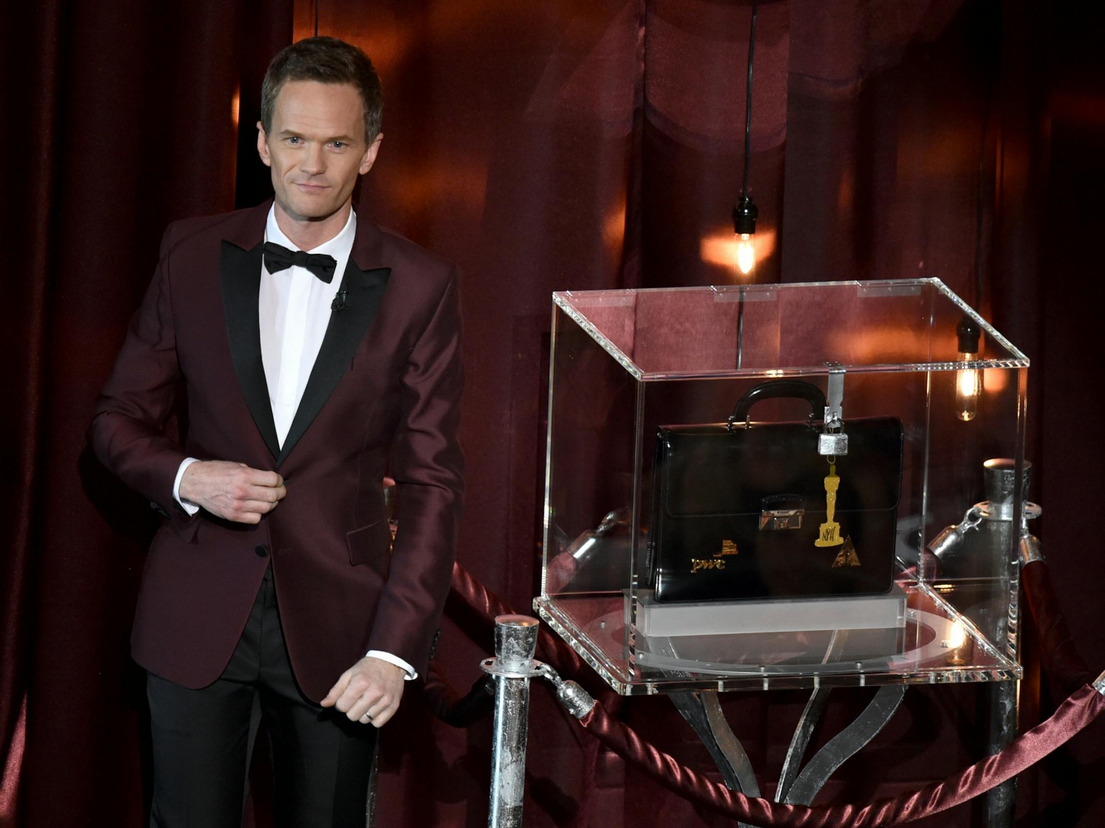Host Neil Patrick Harris speaks on stage at the Oscars on Sunday, Feb. 22, 2015, at the Dolby Theatre in Los Angeles.