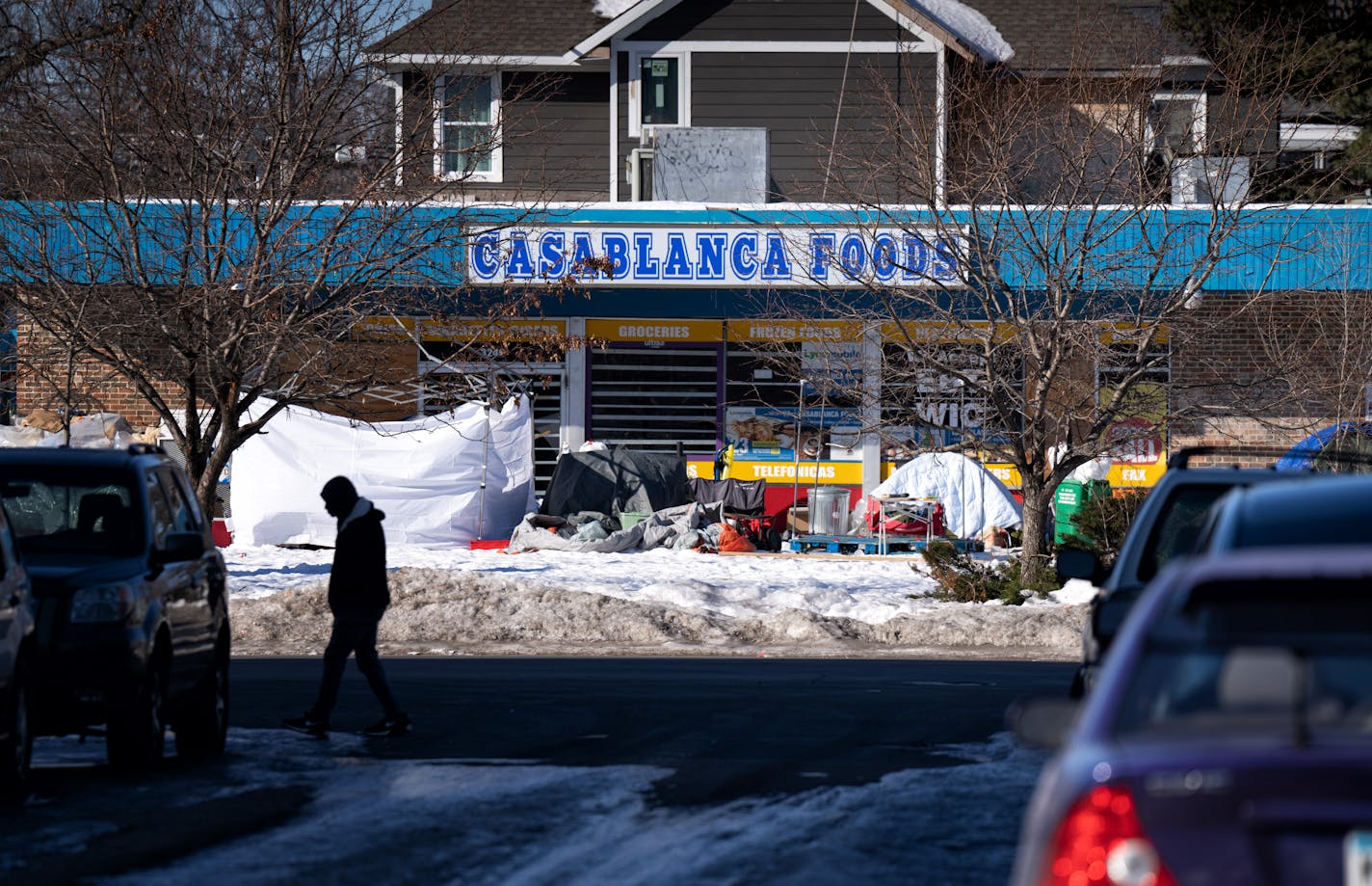 A new homeless encampment has been set up in Minneapolis at 3246 S. Nicollet Av., the site of a vacant grocery store.