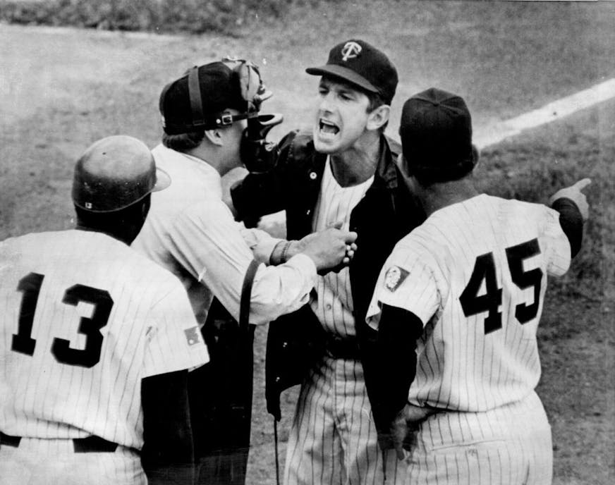 June 9, 1969 Billy Martin Disputed Plate Umpire Bill Kunkel's Disallowing Balk John Roseboro (13), John Goryl (45) listened; ruling reversal cost Twins run in first. June 8, 1969 John Croft, Minneapolis Star Tribune