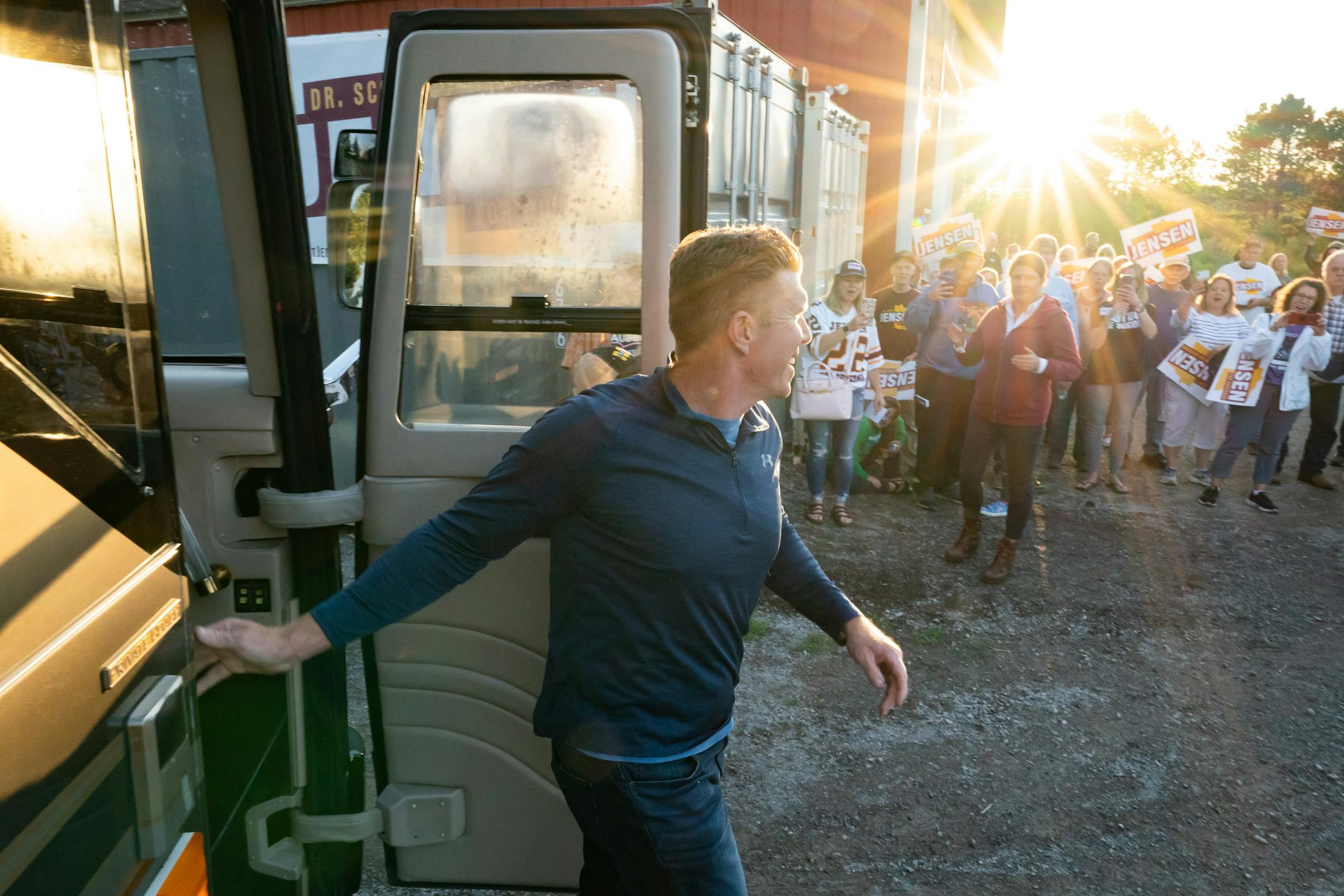 Matt Birk, GOP candidate for Lt. Governor, was first off the campaign bus at what was billed as An Evening with Scott & Matt Saturday, Sept. 10, 2022 in Hermantown, Minn