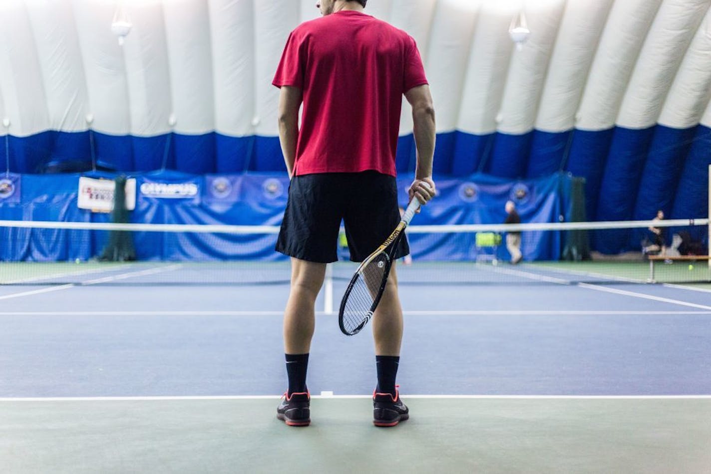 Saint Cloud State Men's Tennis Team practice at Fitness Evolution, March 30, 2016