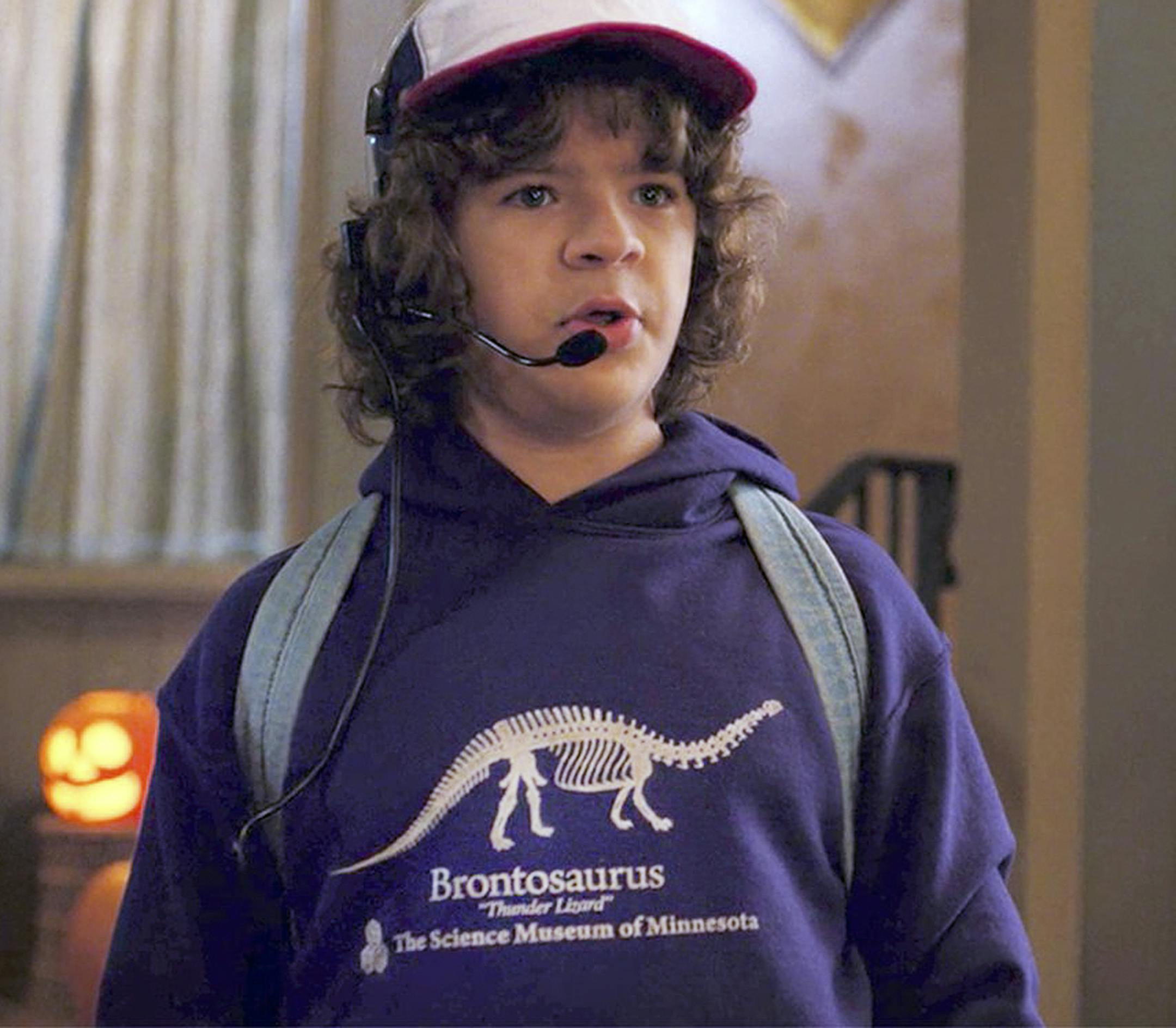 Dustin, played by Gaten Matarazzo, wearing a 1980s-era Science Museum of Minnesota sweatshirt in an episode of ìStranger Things.î The second season was released in October.
