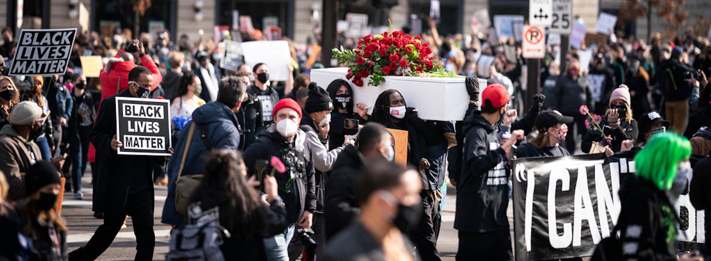 A rally was held in downtown Minneapolis on Sunday afternoon to mourn the murder of George Floyd Sunday March 7,2021 In downtown Minneapolis, MN.] Jerry Holt •Jerry.Holt@startribune.com