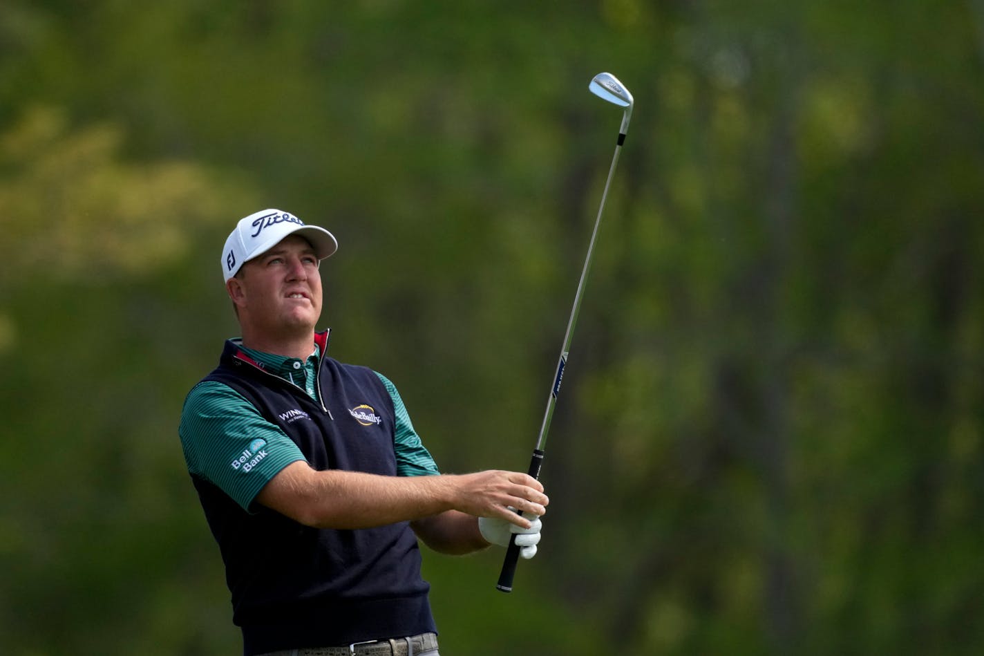 Tom Hoge watches his tee shot on the 12th hole during the second round at the Masters golf tournament on Friday, April 8, 2022, in Augusta, Ga. (AP Photo/Charlie Riedel)