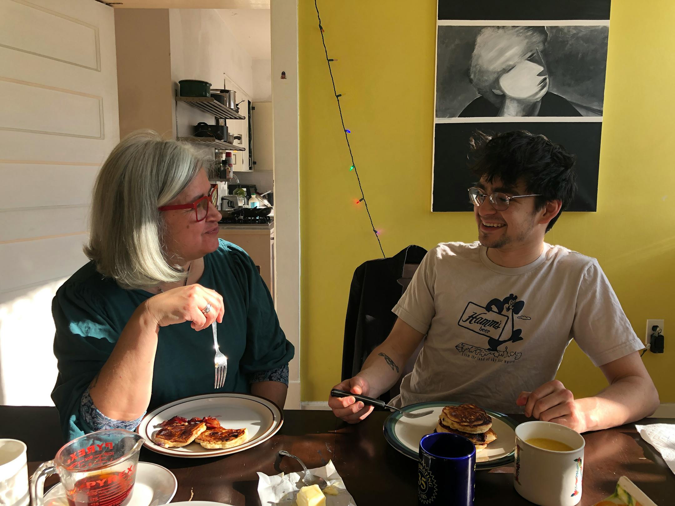 Maria Elena Baca wrote recipes and cooking tips in a journal for her son Isaac to take with him when he moved out The two enjoy the fruits of their labor, buttermilk pancakes. Credit: by Ivan Mann