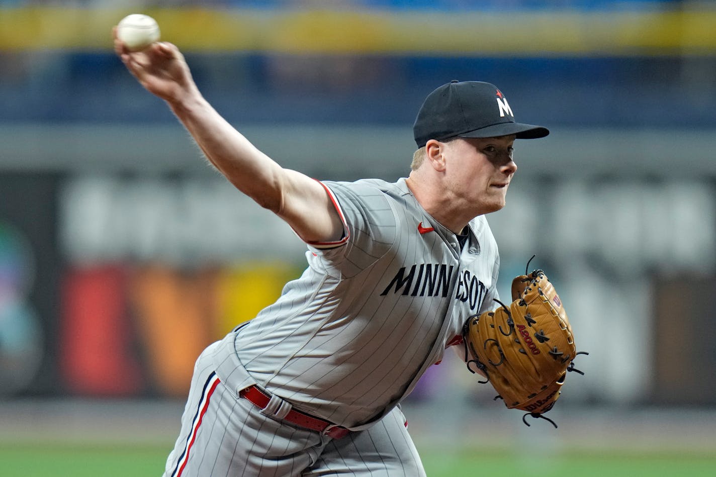 Minnesota Twins starting pitcher Louie Varland delivers to the Tampa Bay Rays during the first inning of a baseball game Tuesday, June 6, 2023, in St. Petersburg, Fla. (AP Photo/Chris O'Meara)