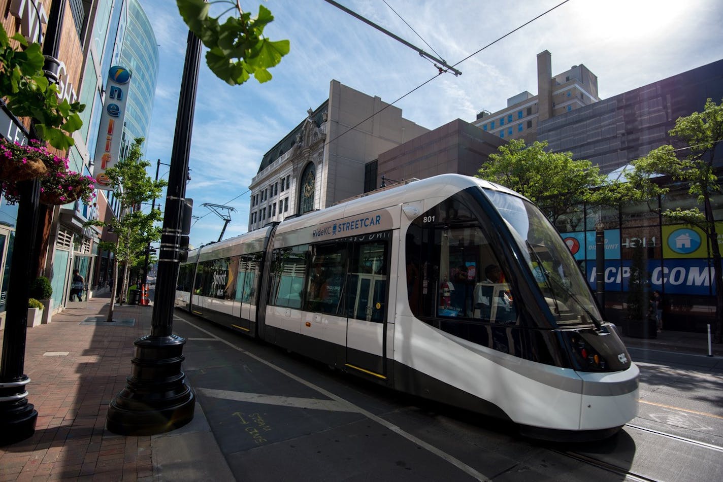 A modern streetcar, seen here in Kansas City, is envisioned for the W. 7th Street corridor in St. Paul.