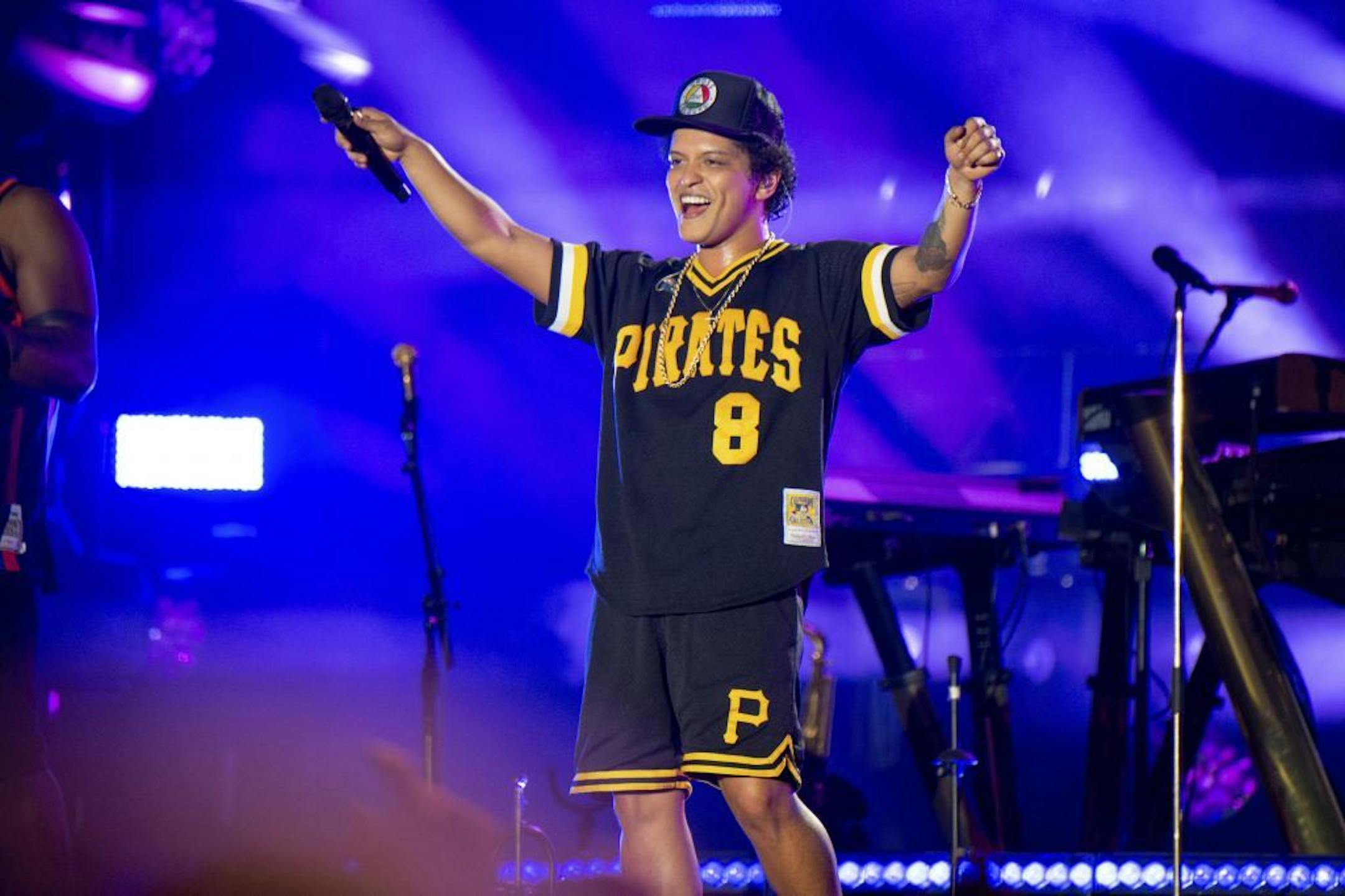 FILE - In this May 27, 2018 file photo, Bruno Mars performs at the Bottle Rock Napa Valley Music Festival at Napa Valley Expo in Napa, Calif. Cardi B may have backed out of the Bruno Mars tour, but he's found four other acts to hit the road with him. Mars announced Tuesday, Aug. 14, 2018, that Boyz II Men, Charlie Wilson, Ciara and "Boo'd Up" singer Ella Mai will perform during his upcoming fall concerts on his 24K Magic World Tour.