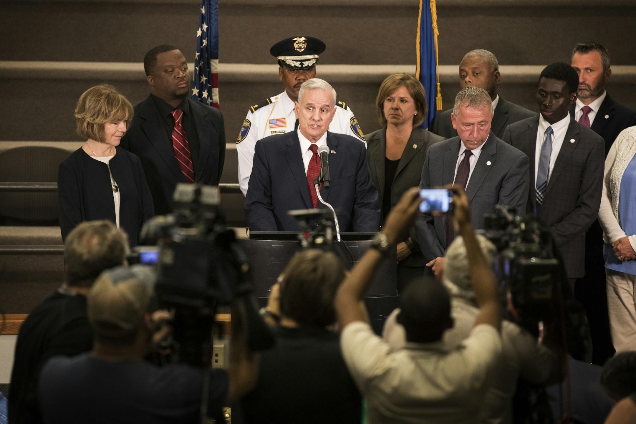 Governor Mark Dayton speaks during a press conference at St. Cloud City Hall.