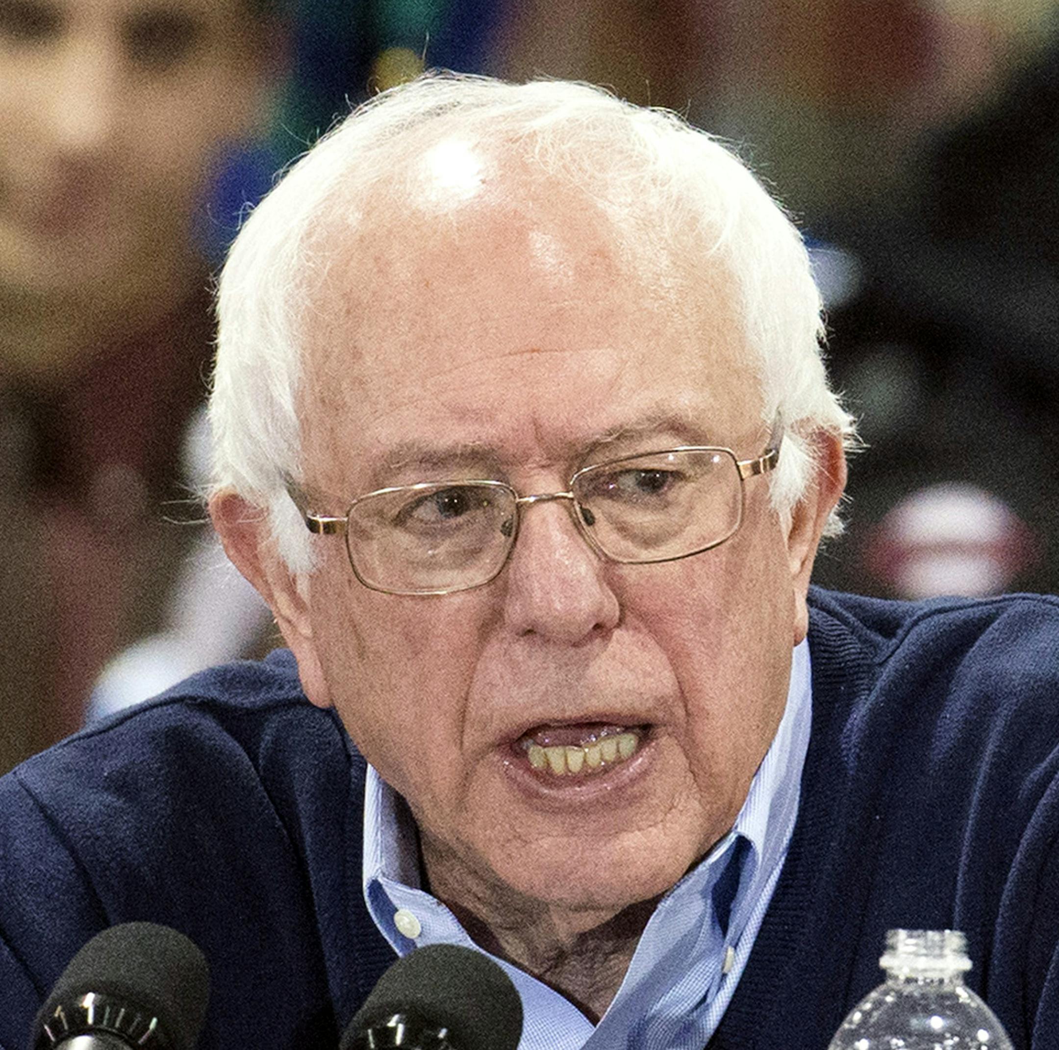 Democratic presidential candidate Sen. Bernie Sanders, I-Vt., speaks during a campaign stop at the Franklin Pierce University Fieldhouse, Saturday, Feb. 6, 2016, in Rindge, N.H. (AP Photo/John Minchillo)
