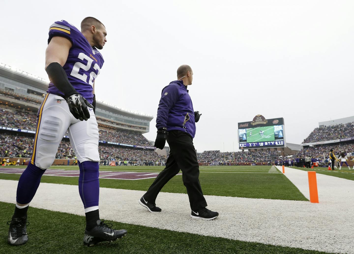 Vikings safety Harrison Smith walked back onto the sidelines in the second quarter after leaving the Seattle game because of an injury in the first quarter. Smith was back at practice Wednesday.