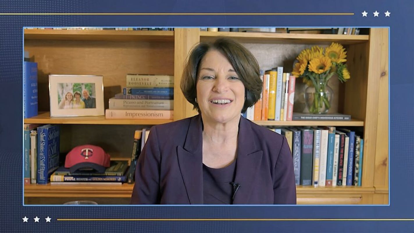 In this image from video, Sen. Amy Klobuchar, D-Minn., spoke Thursday during the fourth night of the Democratic National Convention.