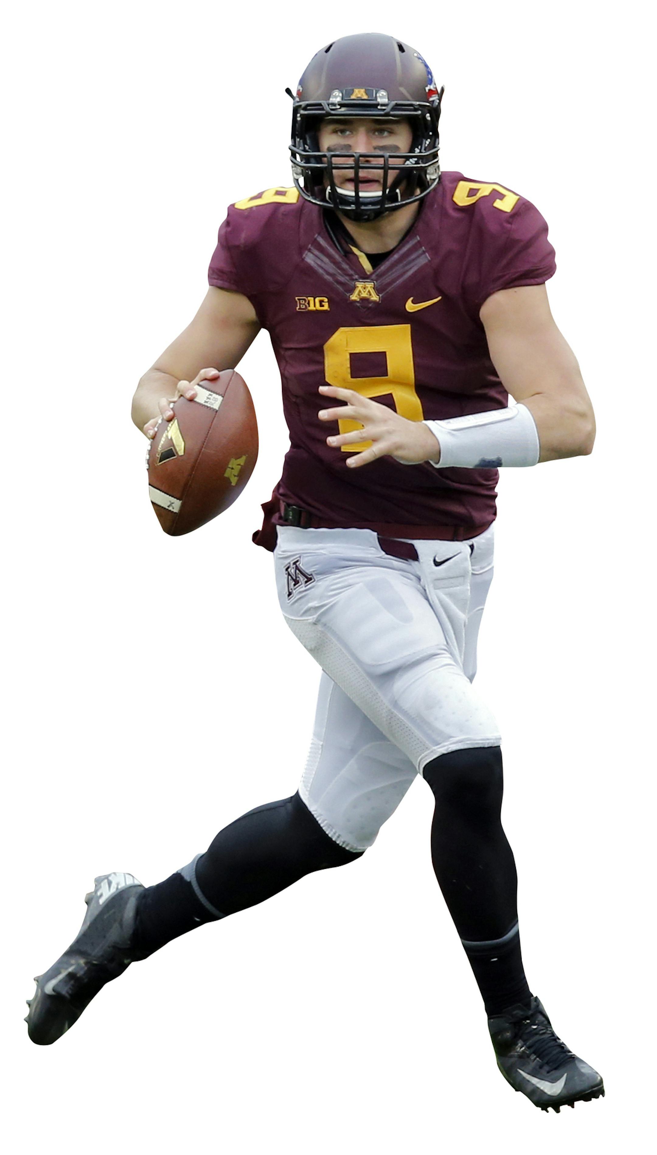 Minnesota Gophers vs. Penn State. Minnesota won 24-10. Minnesota quarterback Philip Nelson looked for a receiver downfield as he rolled out of the pocket. (MARLIN LEVISON/STARTRIBUNE(mlevison@startribune.com) ORG XMIT: MIN1311091644269900 ORG XMIT: MIN1311222010201728
