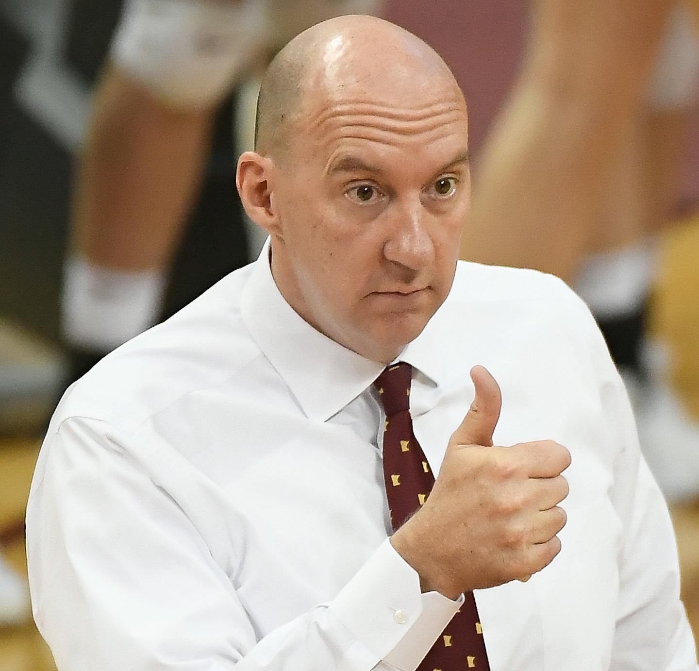 Minnesota head coach Hugh McCutcheon gave a thumbs up to his players during the second set. ] AARON LAVINSKY &#x2022; aaron.lavinsky@startribune.com The University of Minnesota Golden Gophers volleyball team played University of Northern Iowa in a NCAA tournament game on Saturday, Dec. 2, 2017 at Maturi Pavilion in Minneapolis, Minn.