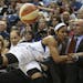 Maya Moore collided with Lynx assistant coach Jim Peterson on the sideline as she chased a loose ball late in Sunday's game at Target Center. The Lynx