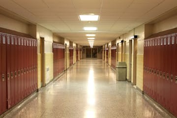 Empty School Hallway with Student Lockers