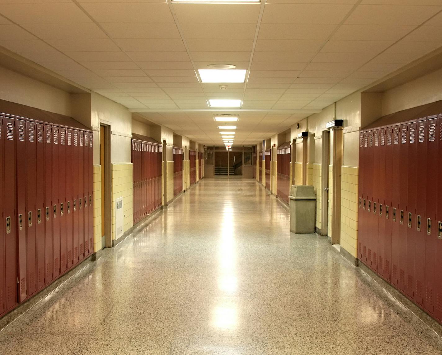 Empty School Hallway with Student Lockers