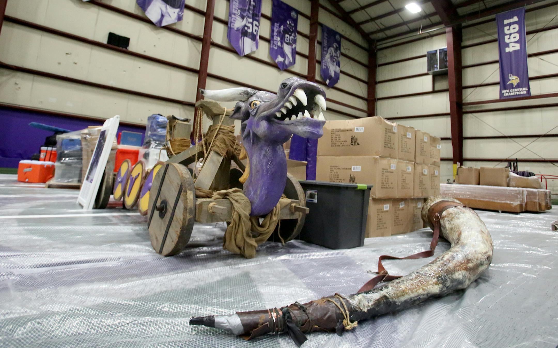 Items from Winter Park are prepared to be moved to the new Minnesota Vikings headquarters in Eagan and seen on the practice field Friday, Feb. 23, 2018, in Eden Prairie, MN.] DAVID JOLES &#xef; david.joles@startribune.com A farewell to Winter Park in its last week of business after more than foud decades as the home to the Minnesota Vikings.
