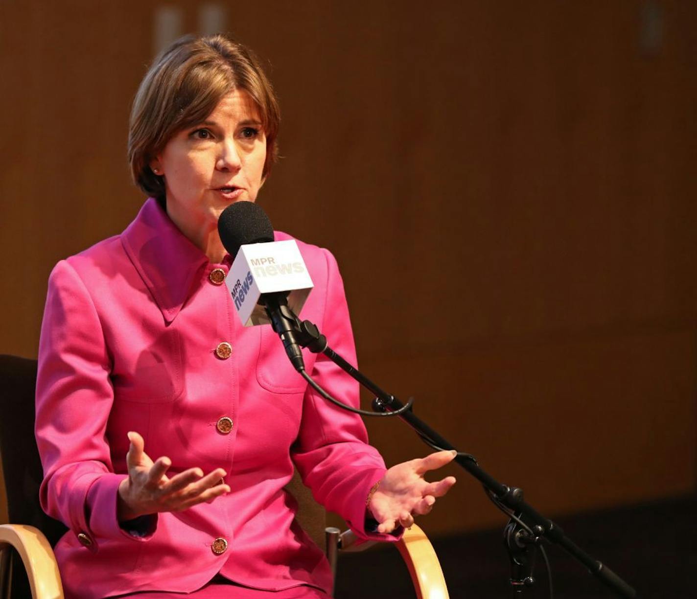 Minnesota Attorney General Lori Swanson at the DFL gubernatorial debate held at Minnesota Public Radio in St. Paul on Friday.