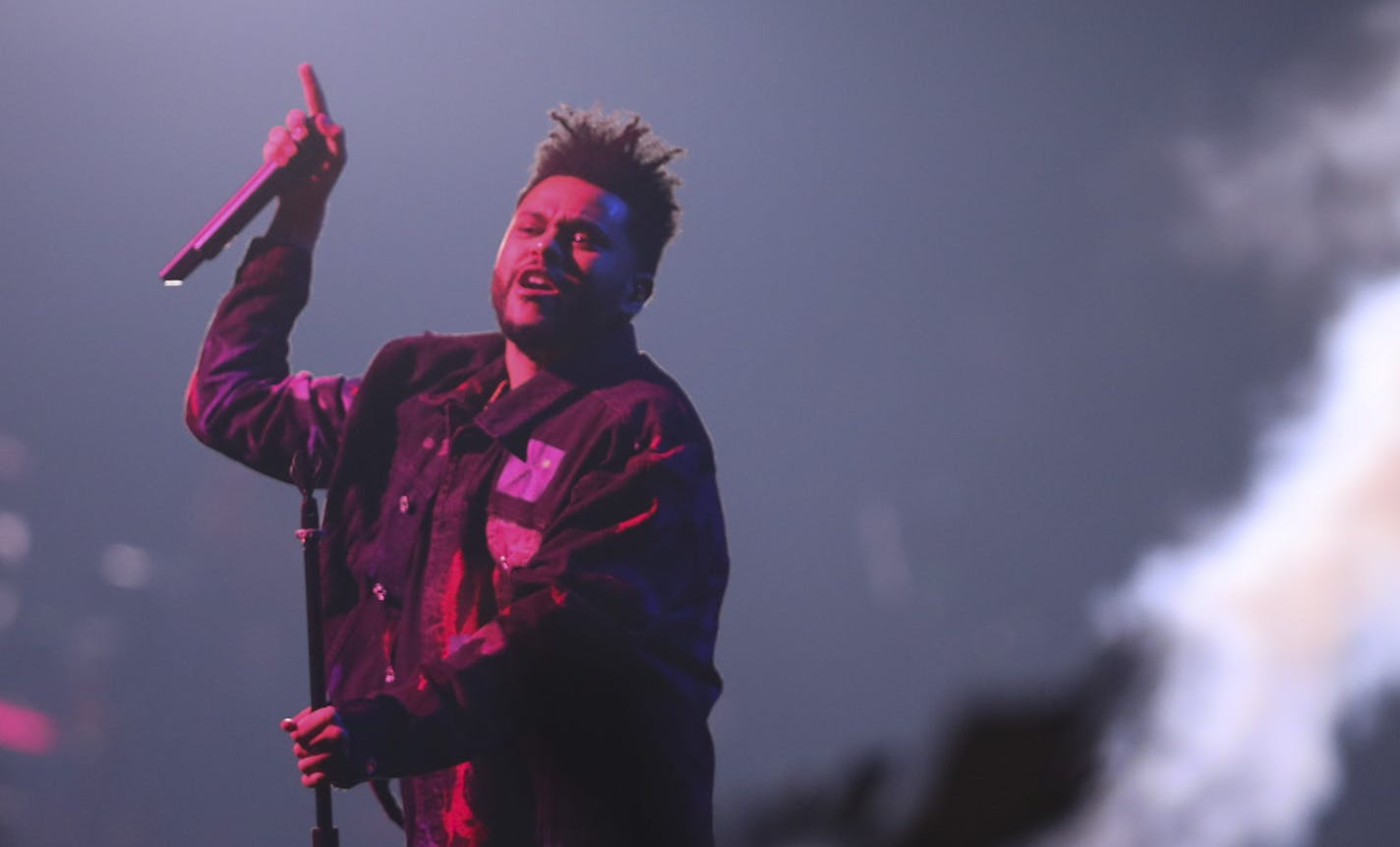 The Weeknd early in his set Sunday night. ] JEFF WHEELER &#xef; jeff.wheeler@startribune.com The Weeknd brought his Starboy World Tour to Xcel Energy Center in St. Paul Sunday night, September 24, 2017.