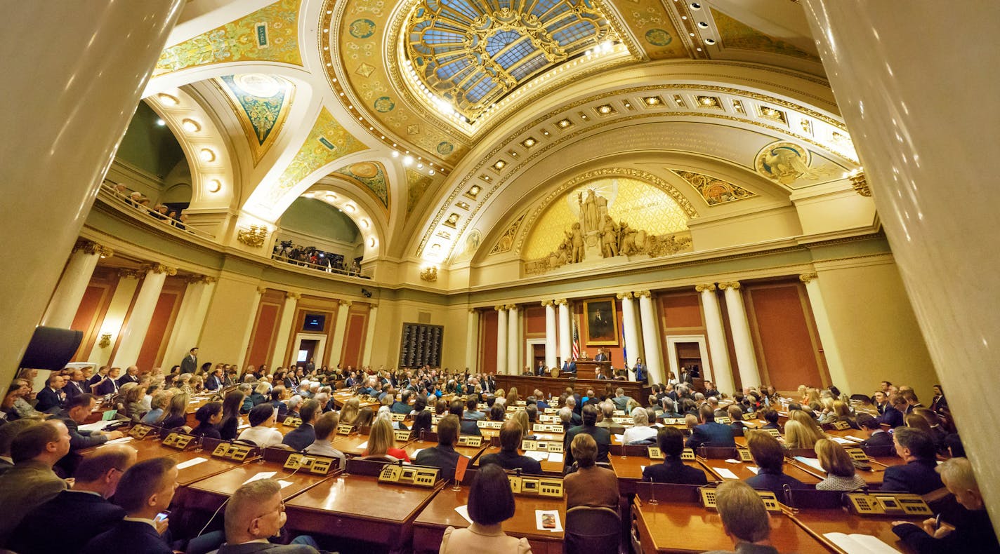 Governor Mark Dayton delivers his final annual State of the State Address in the Minnesota State Capitol House Chamber on Wednesday, March 14, 2018, in St. Paul, Minn. (Glen Stubbe/Minneapolis Star Tribune/TNS)