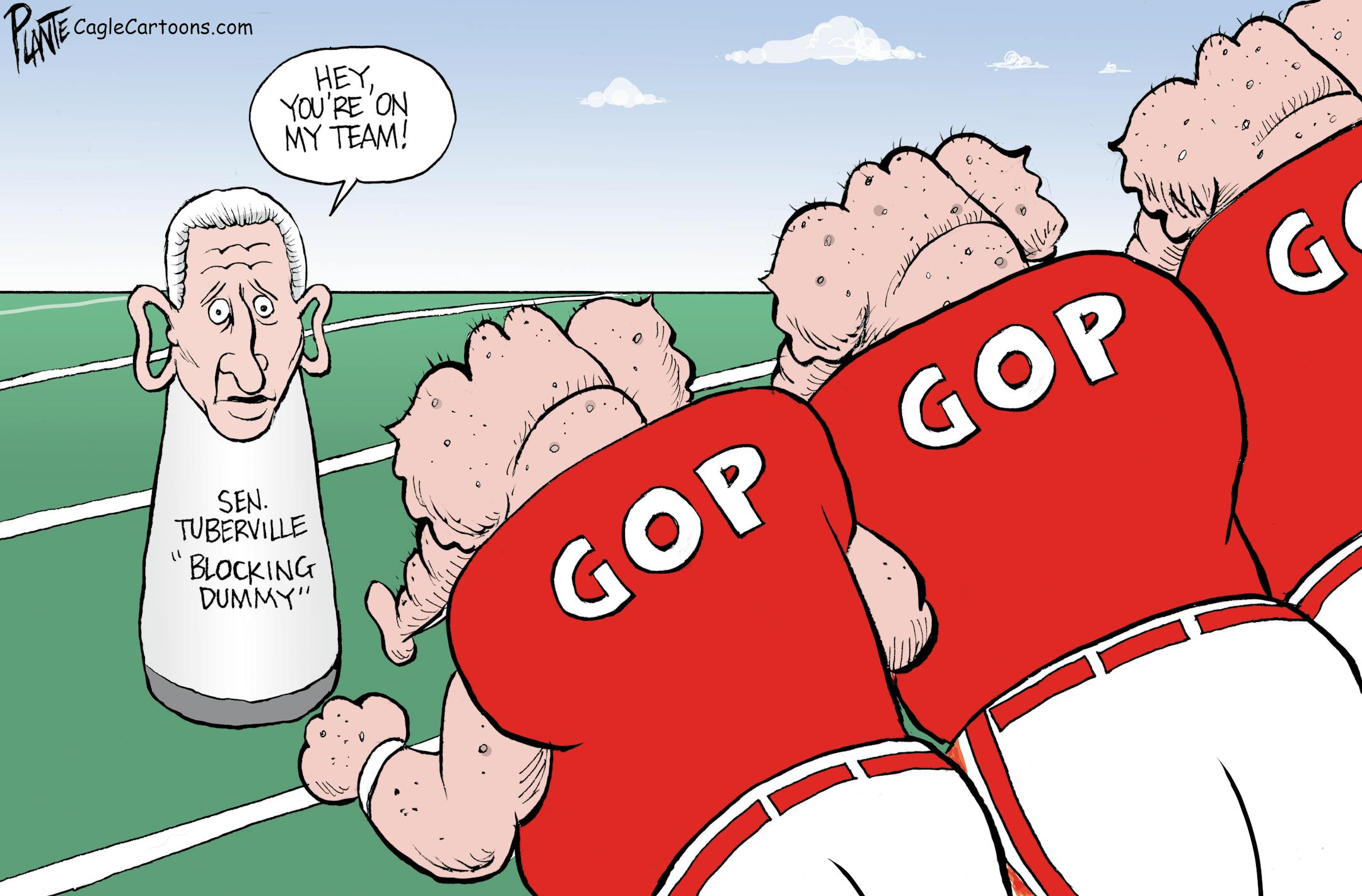 THE BLOCKING DUMMY, SEN. TOMMY TUBERVILLE, FORMER COLLEGE FOOTBALL COACH, GOP, GRAND OLE PARTY, RNC, REPUBLICAN PARTY, ALABAMA, AUURN, TEXAS TECH RED RAIDERS, CINCINNATI BEARCATS , SOUTHERN ARKANSAS MULERIDERS, BLOCKED, PROMOTIONS, U.S. ARMED FORCES, OFFICIERS, CONGRESS