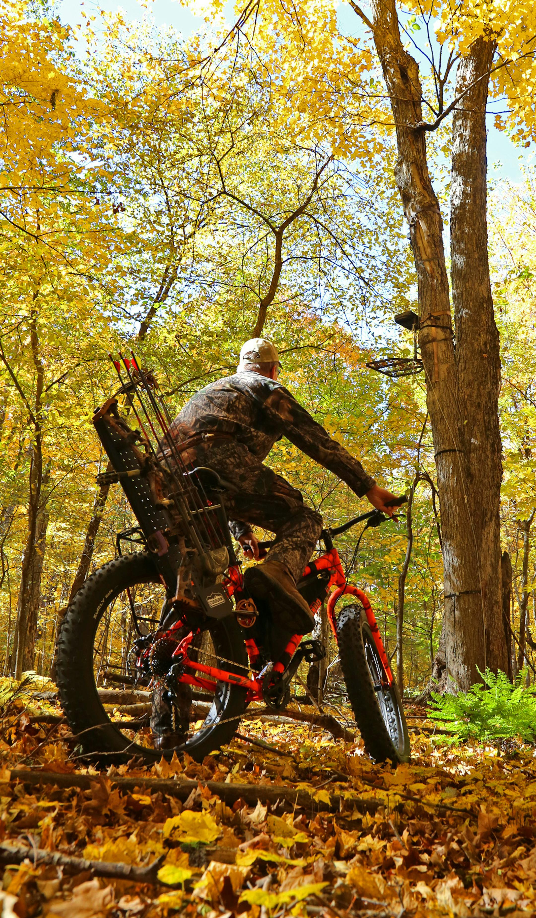 Riding to a remote deer stand is quieter on a specially built fat-tire bike than a four-wheeler and faster than walking. Also, the hunter leaves less ground scent to be detected by nearby whitetails.