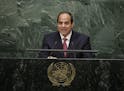 Egyptian President Abdel Fattah Al Sisi speaks during the 70th session of the United Nations General Assembly at U.N. headquarters Monday, Sept. 28, 2