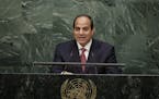 Egyptian President Abdel Fattah Al Sisi speaks during the 70th session of the United Nations General Assembly at U.N. headquarters Monday, Sept. 28, 2