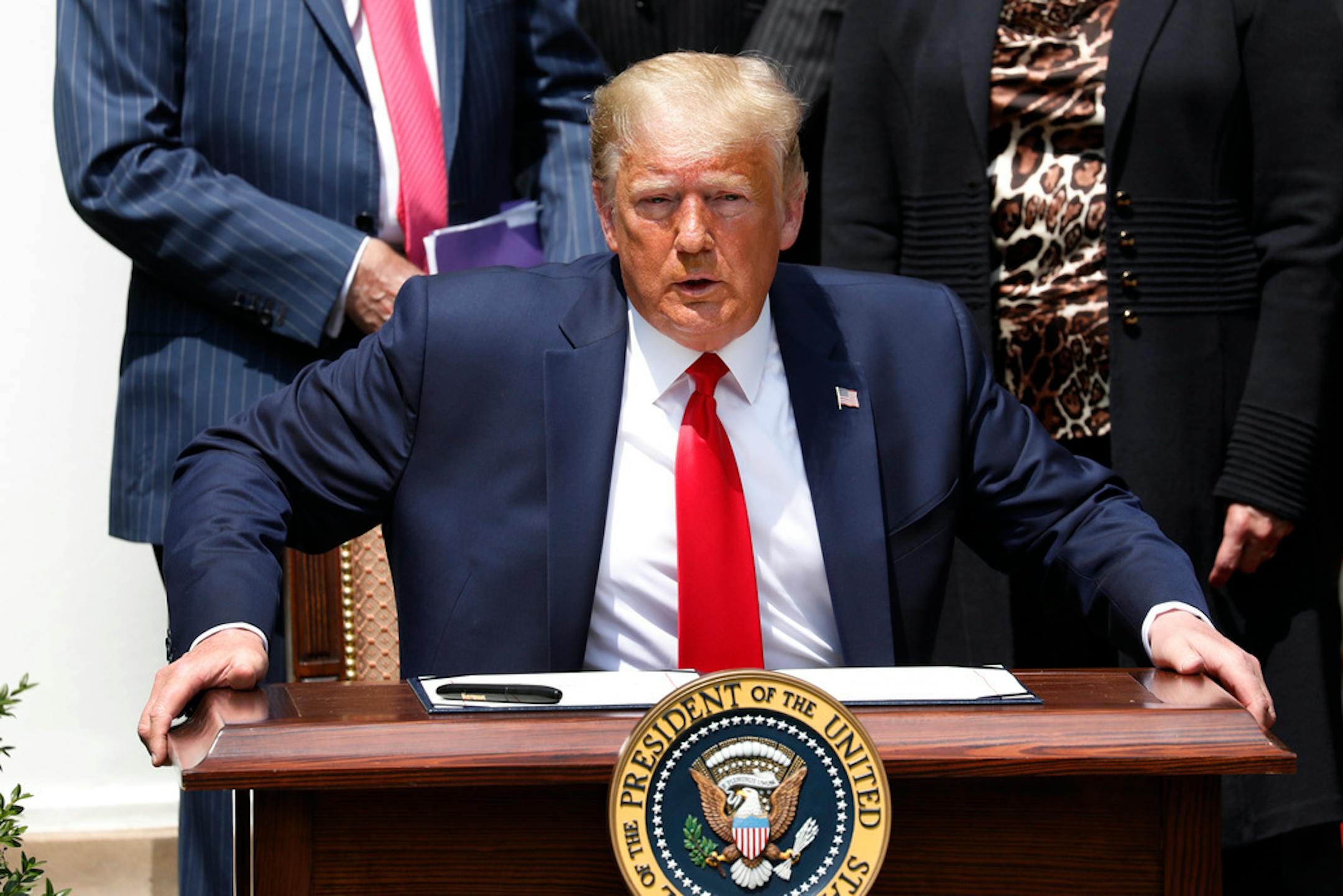 U.S. President Donald Trump prepared to sign H.R. 7010 PPP Flexibility Act of 2020 in the Rose Garden of the White House in Washington on June 5, 2020.