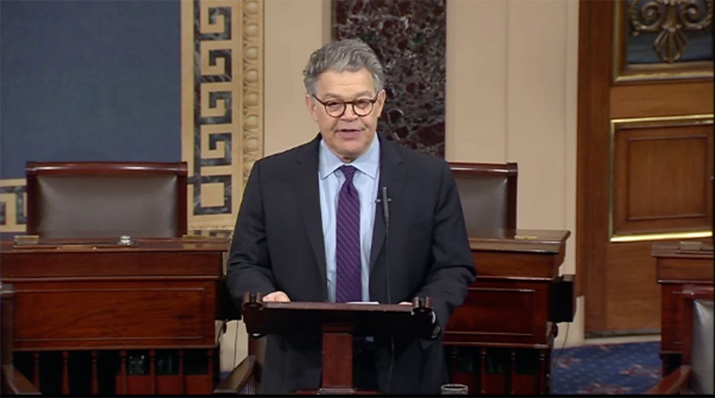 Sen. Al Franken went to the Senate floor Thursday to announce that he's resigning his seat.