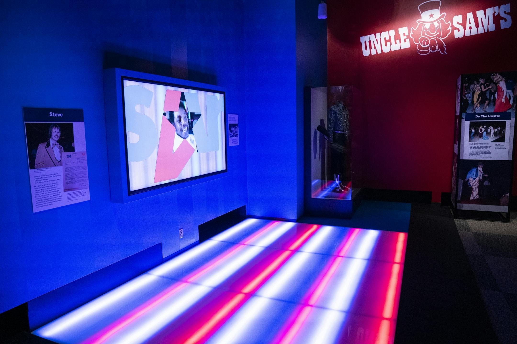 A replica of the disco dance floor at Uncle Sam's, the original name of the club.