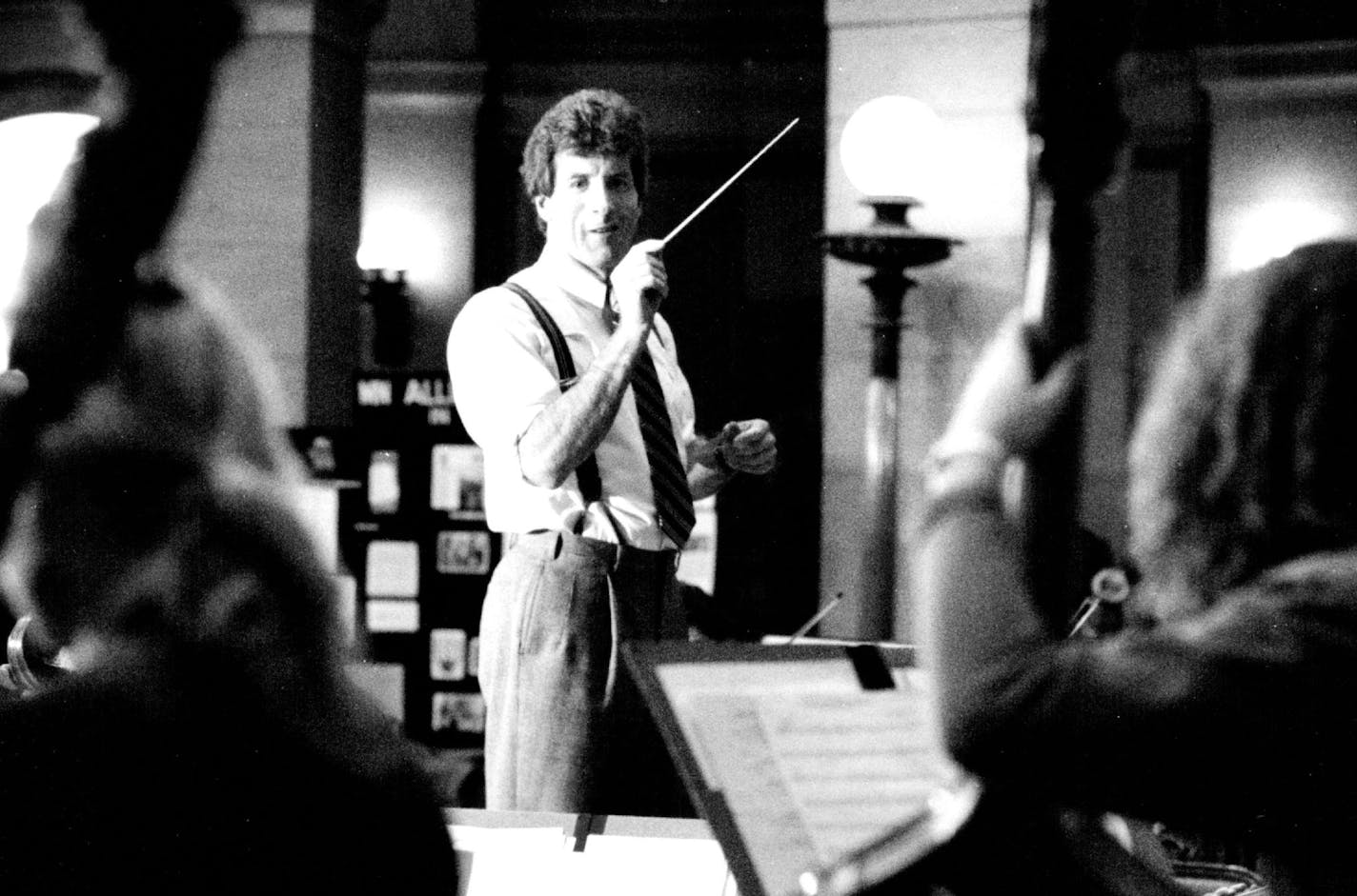 February 10, 1988 Sen. Jim Ramstad, IR-Minnetonka, conducted the Hopkins High School String Orchestra in the State capitol rotunda Tuesday on the first day of the 1988 legislative Session. Ramstad, Who played bass clarinet in his school orchestra, conducted the Swedish Rhapsody. Joey McLeister, Minneapolis Star Tribune