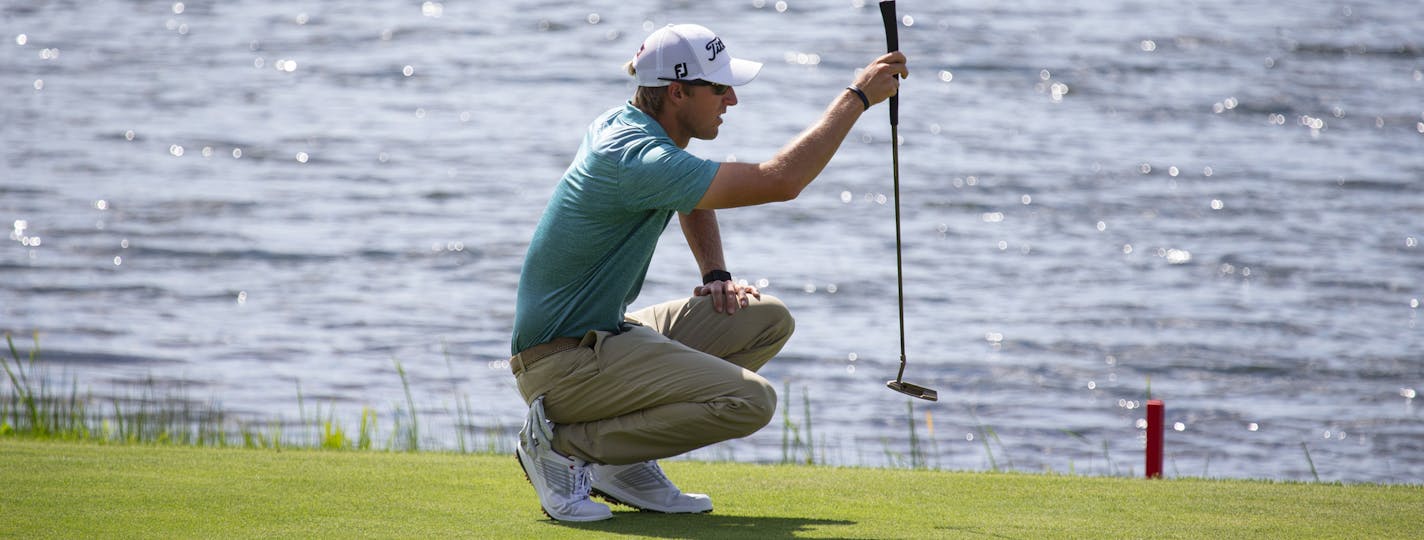 Richy Werenski lines up a birdie putt on the 14th hole during the final round of the 3M Open golf tournament in Blaine, Minn., Sunday, July 26, 2020. (AP Photo/Andy Clayton-King)