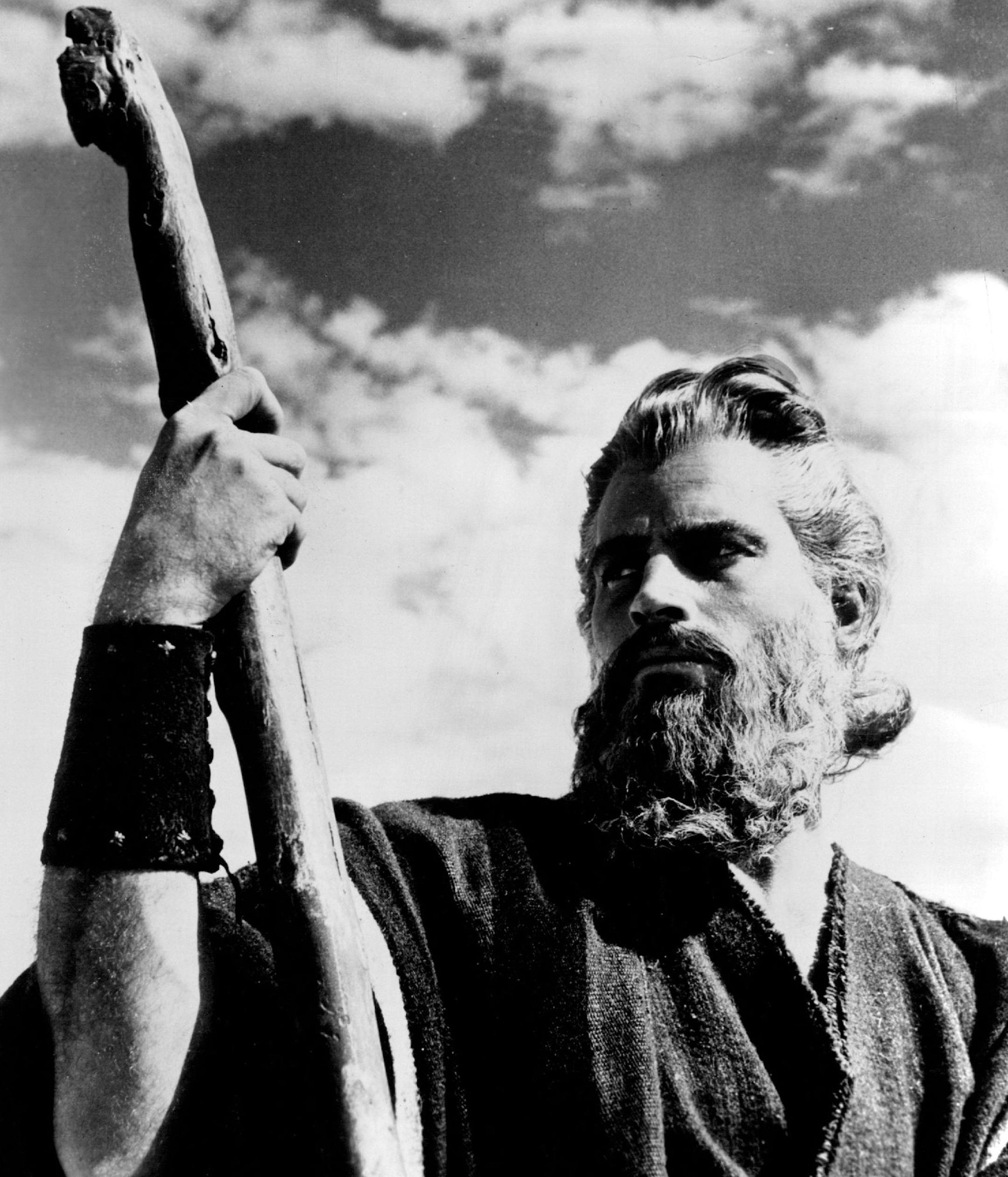 February 7, 1957 The Ten Commandments Color by Technicolor Produced and Directed by Cecil B. DeMille In Vista Vision 11515-Seq. F-25-B, F-25-C, F-25-D, F-28-A, F-28-B Moses -- Moses, portrayed by Charlton Heston in Cecil B. DeMillels production of "The Ten Commandments," is seen hers at the time the great prophet and law-giver led the floodingtic:1'e' of the Exodus march to freedom. Moses, described in a timeless essay by Henry George as "the genius of human liberty," frees the Slaves of the Pha