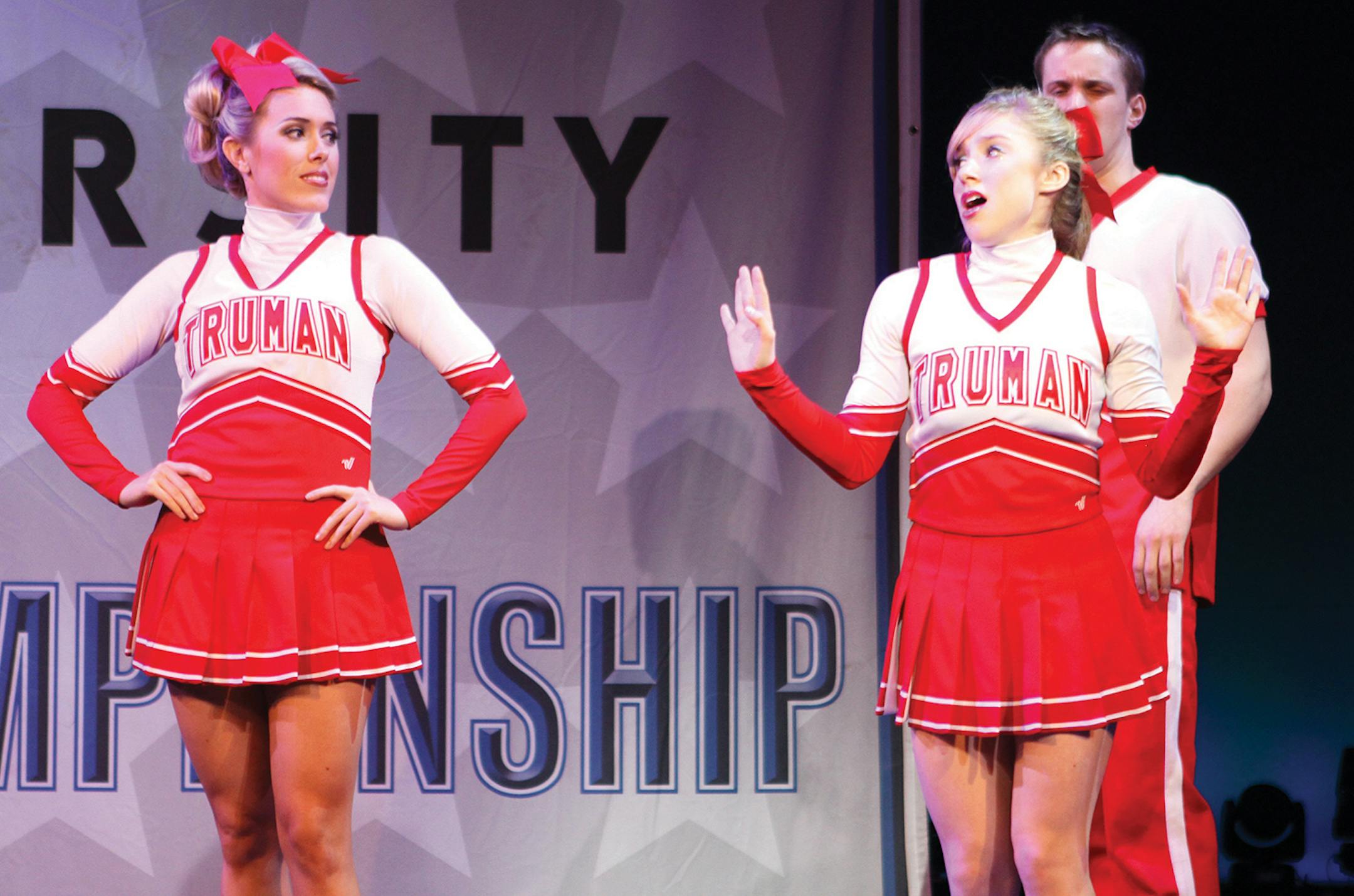 Bailey Purvis, left, as Skylar and Mia Weinberger as Kylar in “Bring It On: The Musical” at Ordway Center.